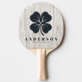 Raquete De Ping Pong Trevo de Quatro Folhas em Madeira Pintada de Branc