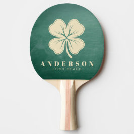 Raquete De Ping Pong Trevo de Quatro Folhas em Quadro Negro com Nome