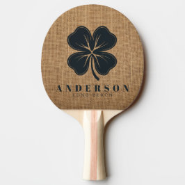 Raquete De Ping Pong Trevo de Quatro Folhas em Sacaria Marrom com Nome
