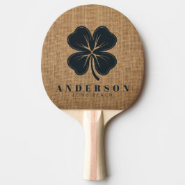 Raquete De Ping Pong Trevo de Quatro Folhas em Sacaria Marrom com Nome