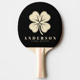 Raquete De Ping Pong Trevo de Quatro Folhas Preto e Creme com Nome