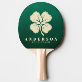 Raquete De Ping Pong Trevo de Quatro Folhas Verde Esmeralda com Nome