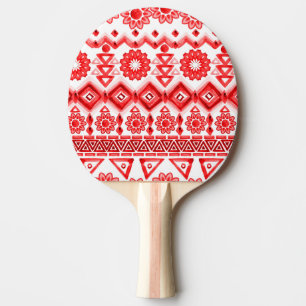 Raquete De Ping Pong Tribal vermelho, padrão étnico de aquarela.