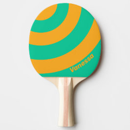 Raquete De Ping Pong Tropical Retro com Nome e Círculo de Listras Punch