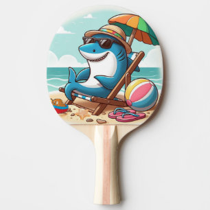 Raquete De Ping Pong Tubarão-cartoon na praia