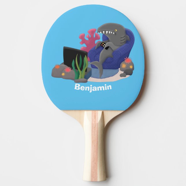 Raquete De Ping Pong Tubarão engraçado assistindo desenhos animados na  (Frente)