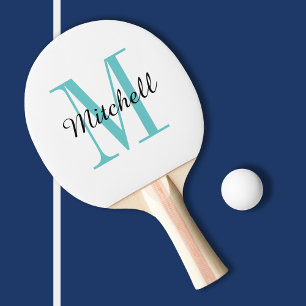 Raquete De Ping Pong Turquesa Monograma e Nome Personalizado