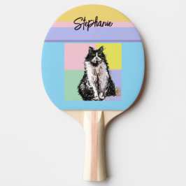 Raquete De Ping Pong Tuxedo Cat Pastel Cores Rosa Meninas Rosa Nome