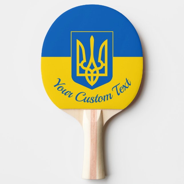 Raquete De Ping Pong Ukrainian flag with coat of arms and custom text (Frente)