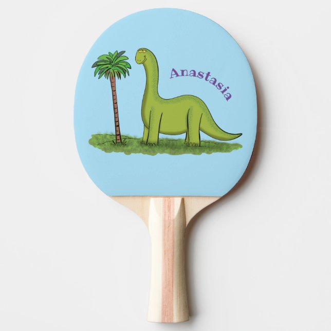 Raquete De Ping Pong Um desenho animado de brontosaurus dinossauros, ve (Frente)