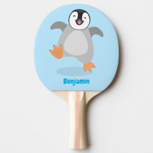 Raquete De Ping Pong Um desenho animado de pintinho de pinguim feliz e 