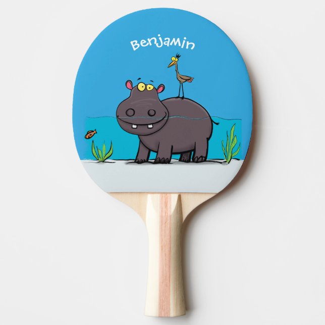 Raquete De Ping Pong Um hipopótamo engraçado bonito com desenhos animad (Frente)