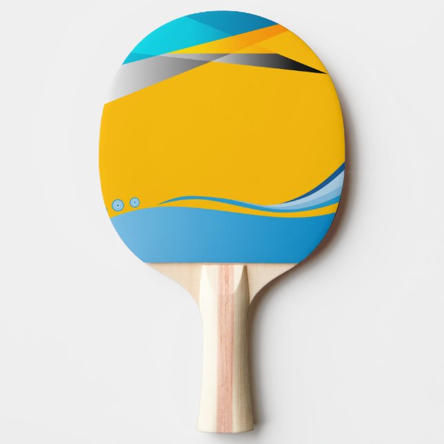 Raquete De Ping Pong Um pino pino pino com um design amarelo e azul (Frente)
