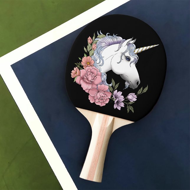 Raquete De Ping Pong Unicórnio Branco e Flores (Criador carregado)