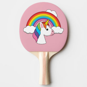 Raquete De Ping Pong Unicórnio e Arco-íris com Nuvens Kawaii