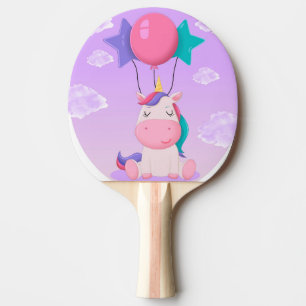 Raquete De Ping Pong Unicórnio Fofo Sentado e Balões Lilás
