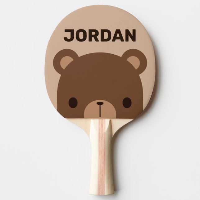 Raquete De Ping Pong Urso Castanho Bonito com Nome Personalizado (Frente)