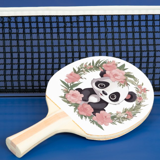 Raquete De Ping Pong Urso de Panda Adorável com Flores (Insitu)