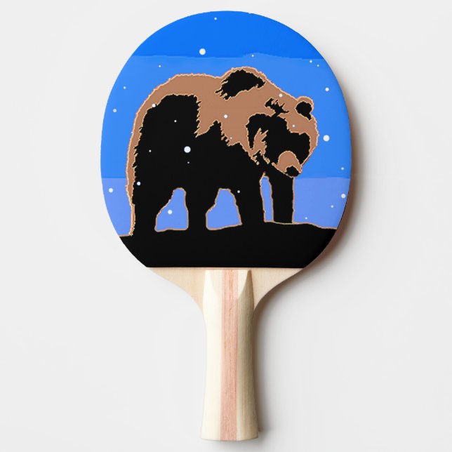 Raquete De Ping Pong Urso Grizzly no inverno - Arte original sobre a vi (Frente)