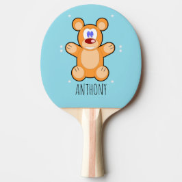 Raquete De Ping Pong Urso marrom, monograma, de pelúcia azul