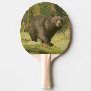 Raquete De Ping Pong Urso Preto a Passar num Tronco de Árvore