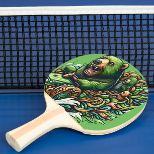 Raquete De Ping Pong Ursos Animados Dirigindo um Carro Verde