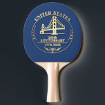 Raquete De Ping Pong USA 250th Anniversary Golden Gate Gold design<br><div class="desc">Celebrate 250 years of American independence with these striking commemorative ping pong paddles honoring the historic milestone of 1776–2026. Designed to be both functional ping pong accessories and a meaningful decorative pieces, these balls capture the pride, heritage, and enduring spirit of the United States. At the center is a beautifully...</div>
