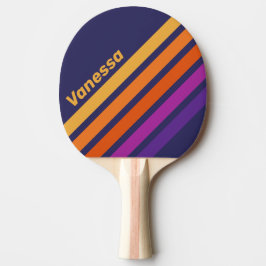 Raquete De Ping Pong Uva Vintage Faixas Coloridas com Nome