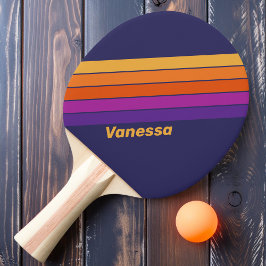 Raquete De Ping Pong Uva Vintage Listrada com Arco-Íris e Nome