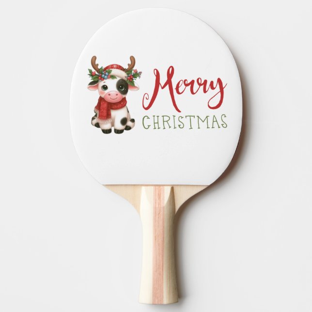 Raquete De Ping Pong Vaca doce de Natal feliz (Frente)