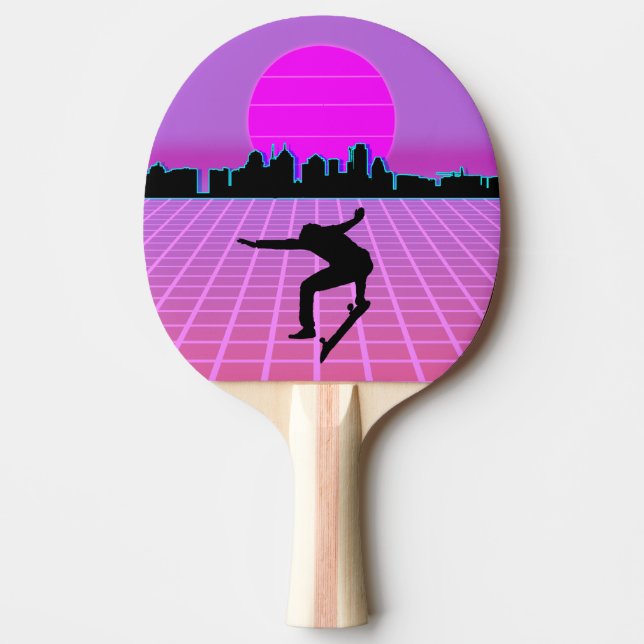 Raquete De Ping Pong Vaporwave Skateboarder Retro anos 80 (Frente)