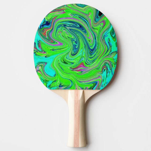 Raquete De Ping Pong Verde limão e Abstrato azul esmerilado (Frente)