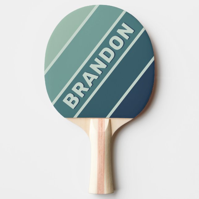 Raquete De Ping Pong Verde Oceano Nostálgico Bold Listrado com Nome (Frente)