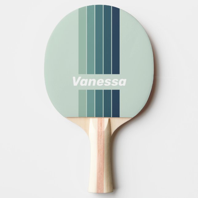Raquete De Ping Pong Verde Oceano Nostálgico com Listras e Nome (Frente)