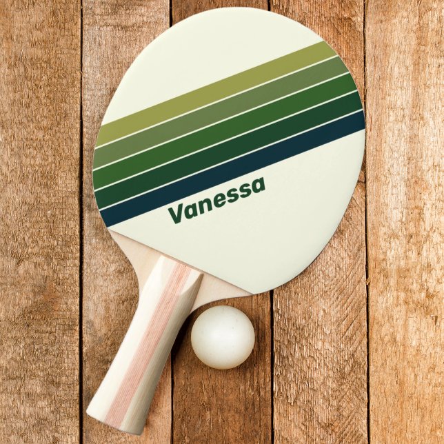 Raquete De Ping Pong Verde Retro cinco Listrado com Nome (Criador carregado)
