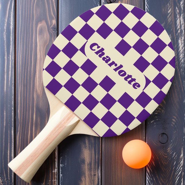 Raquete De Ping Pong Verificador Roxo e Creme com Nome (Criador carregado)