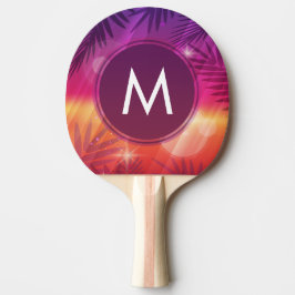 Raquete De Ping Pong Verões Sunset Palm Trees Monograma Laranja Roxo