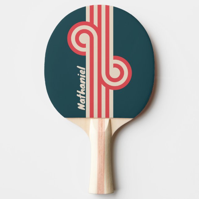 Raquete De Ping Pong Vibe Azul Retro com Nome (Frente)