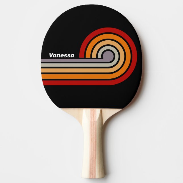 Raquete De Ping Pong Vibe Retro Arco-íris Ondulado Listras com Nome (Frente)