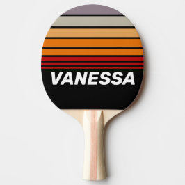 Raquete De Ping Pong Vibe Retrô Faixa do Horizonte Arco-íris com Nome