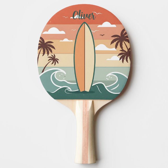 Raquete De Ping Pong Vibrações de Surf Retrô - Prancha de Surf & Ondas (Frente)