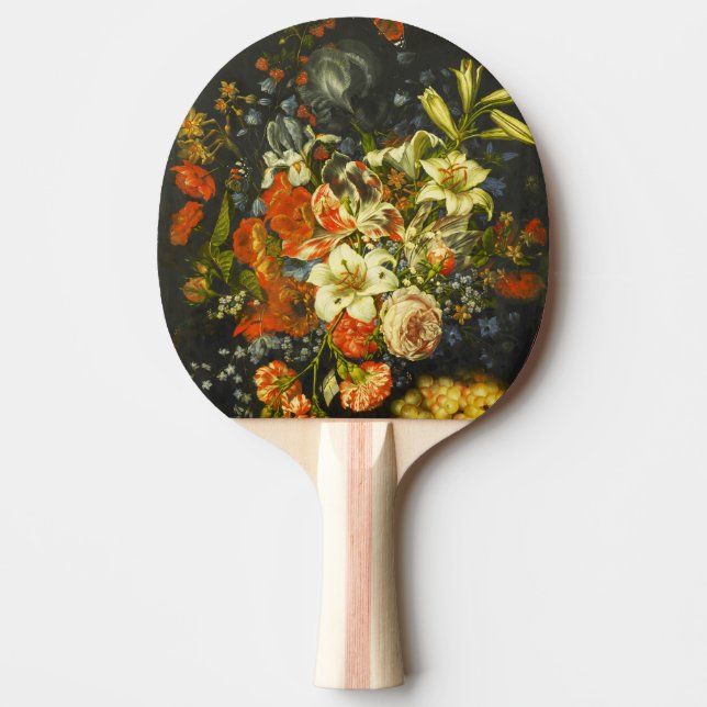 Raquete De Ping Pong Vida Estática com Flores e Frutas (Frente)