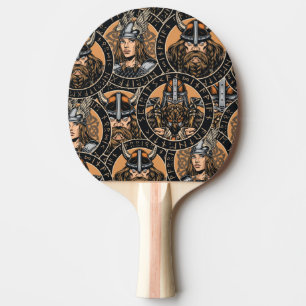 Raquete De Ping Pong Viking Warriors: Padrão Colorido de Vintage