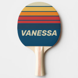 Raquete De Ping Pong Vintage Blue Rainbow Horizon Striping with Name