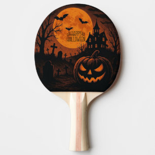 Raquete De Ping Pong Vintage, clássico abóbora do Feliz Dia das Bruxas