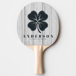 Raquete De Ping Pong Vintage Gray Wood Board Four Leaf Clover with Name