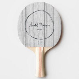 Raquete De Ping Pong Vintage Gray Wood Boards Name in Drawn Circle 
