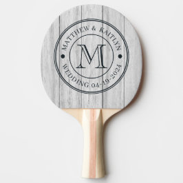 Raquete De Ping Pong Vintage Gray Wood Boards Wedding Monogram