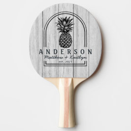 Raquete De Ping Pong Vintage Gray Wood Pineapple Wedding Arch & Name