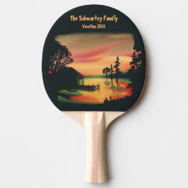 Raquete De Ping Pong Vintage Green Orange Red Landscape Sunset